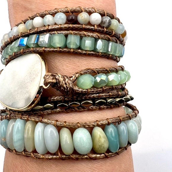 Peace Stone AMAZONITE Wrap Bracelet Adjustable - Picture 2 of 12